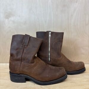 Canada West Men’s Brown Leather Engineer Zip Motorcycle Western Boots